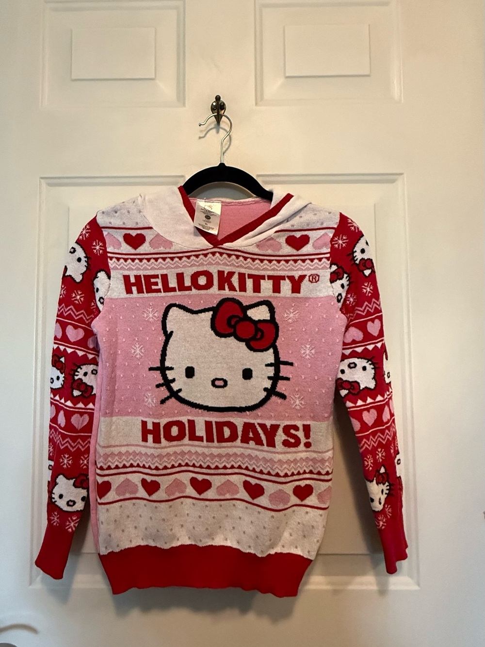 Hello Kitty Pink and Red Holiday Hooded Sweater